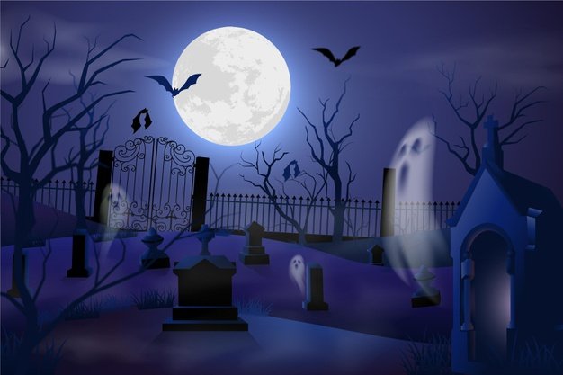 Realistic halloween background with graveyard