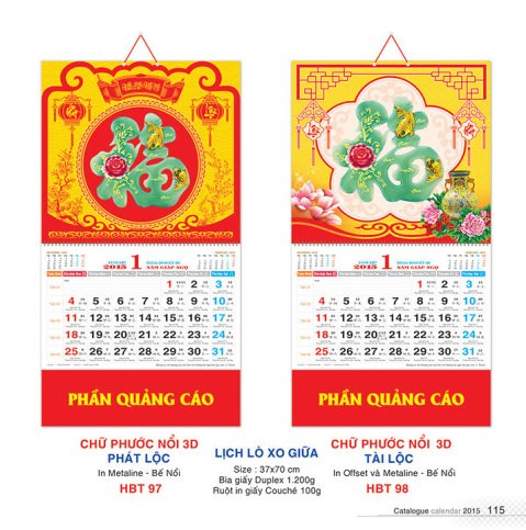 lịch treo tường lò xo giữa gắn bộ số 12